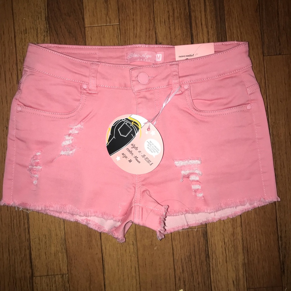 Muave distressed frayed shorts